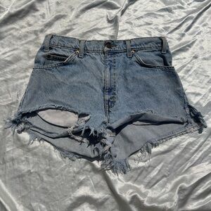 Levi's Light Blue Cotton Distressed Relaxed Fit Tapered Leg Jean Shorts